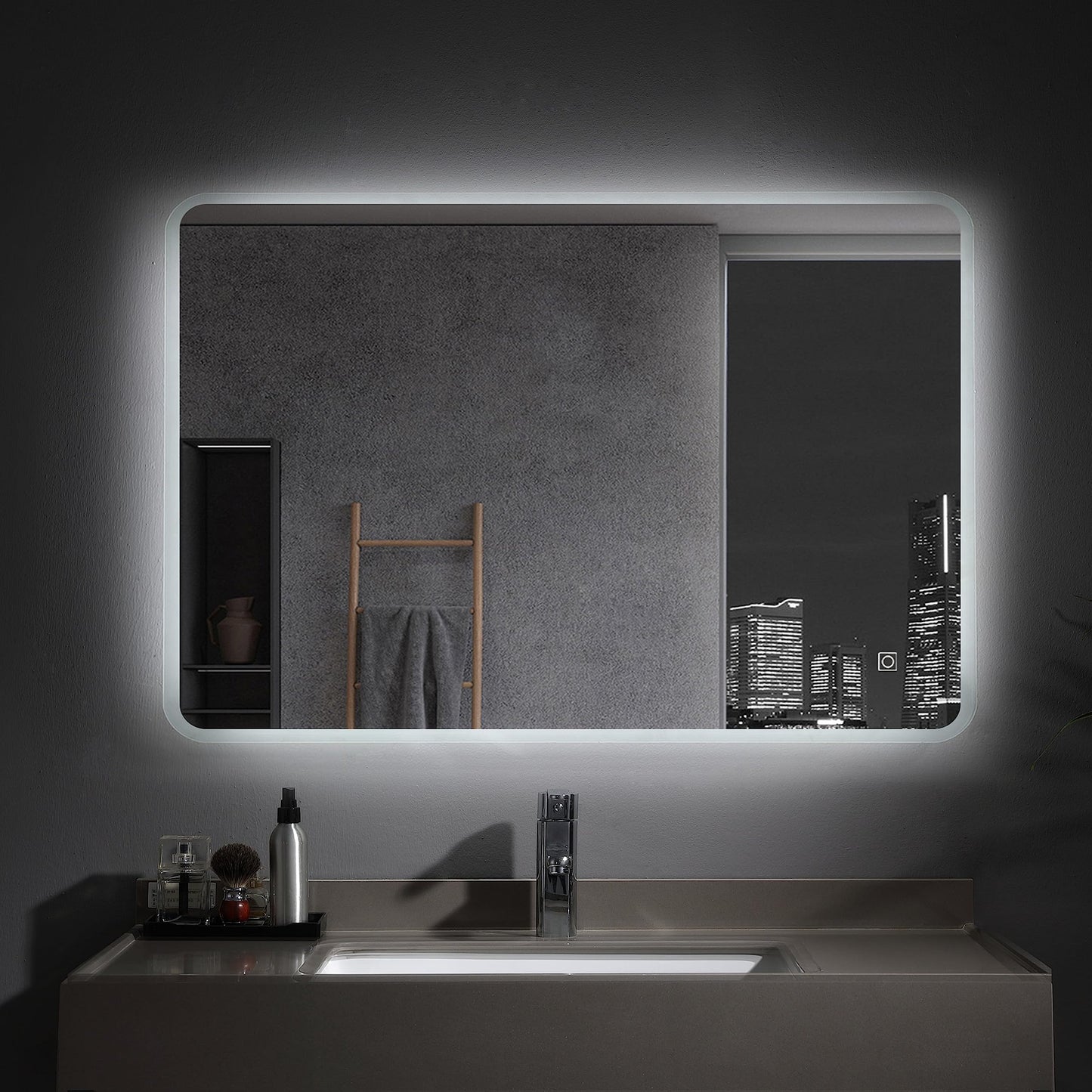 MEESALISA bathroom mirror 120x70 cm with lighting Large wall mirror LED mirror with touch Cool white, anti-fog, dimmable for bathrooms, living rooms