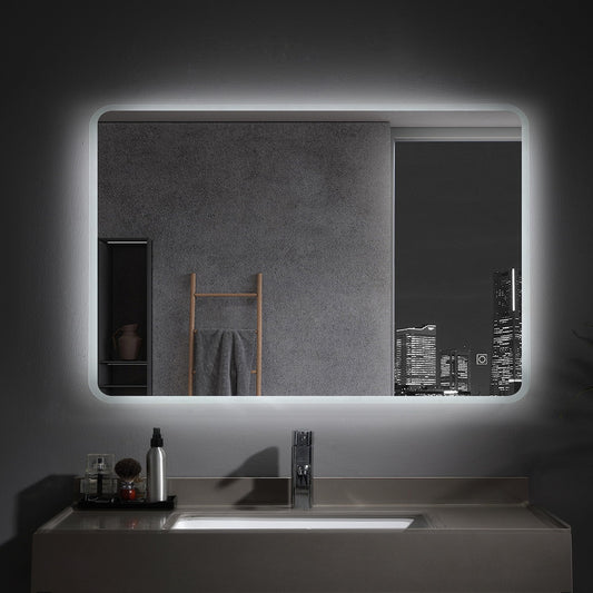 MEESALISA bathroom mirror 120x70 cm with lighting Large wall mirror LED mirror with touch Cool white, anti-fog, dimmable for bathrooms, living rooms