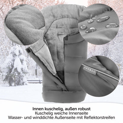 Zamboo footmuff for Joie stroller (fits Litetrax, Mytrax, Chrome) - winter footmuff for strollers, with reflector, hood function & pocket - Grey