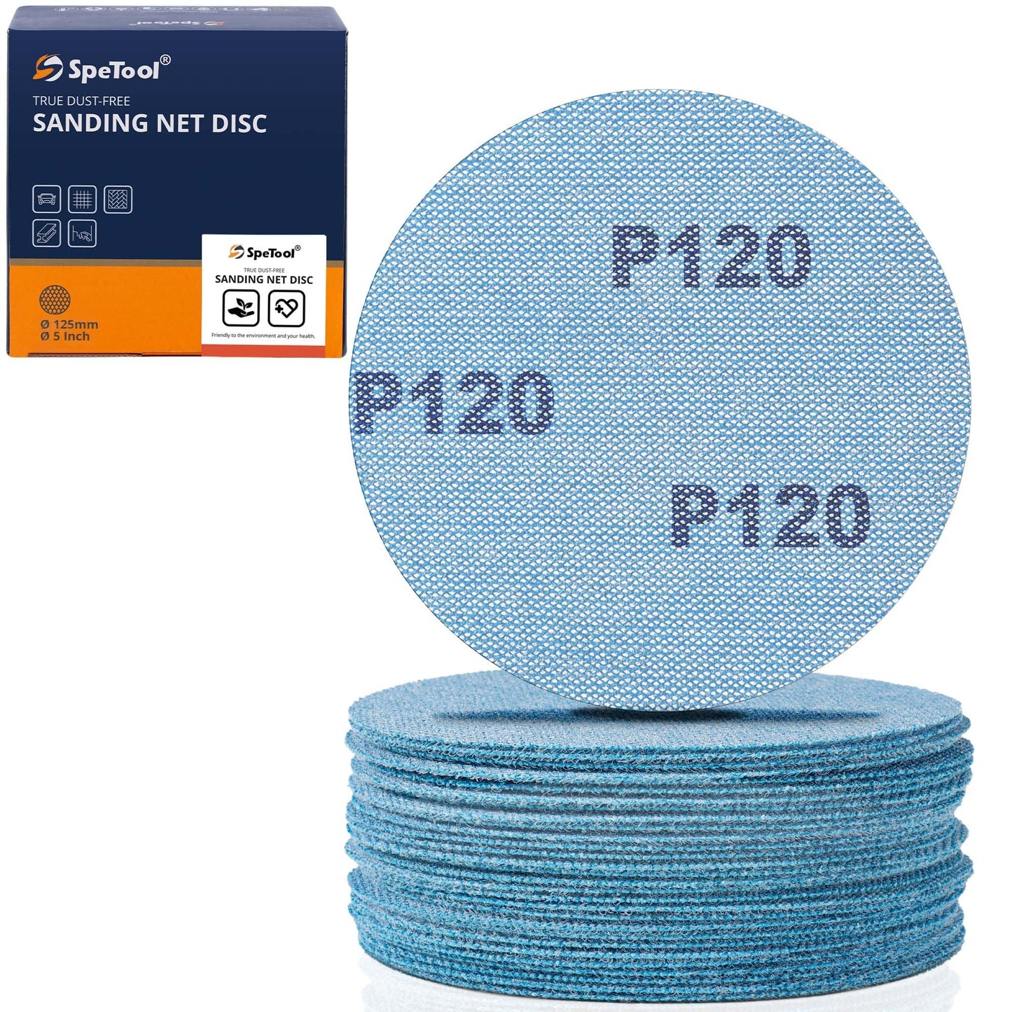 SpeTool Sanding Mesh 125mm Velcro 30 Pcs Sanding Discs Grit 120 Dust-Free Velcro Sandpaper for Wood, Drywall, Metal, Epoxy Resin