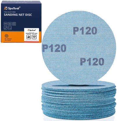 SpeTool Sanding Mesh 125mm Velcro 30 Pcs Sanding Discs Grit 120 Dust-Free Velcro Sandpaper for Wood, Drywall, Metal, Epoxy Resin