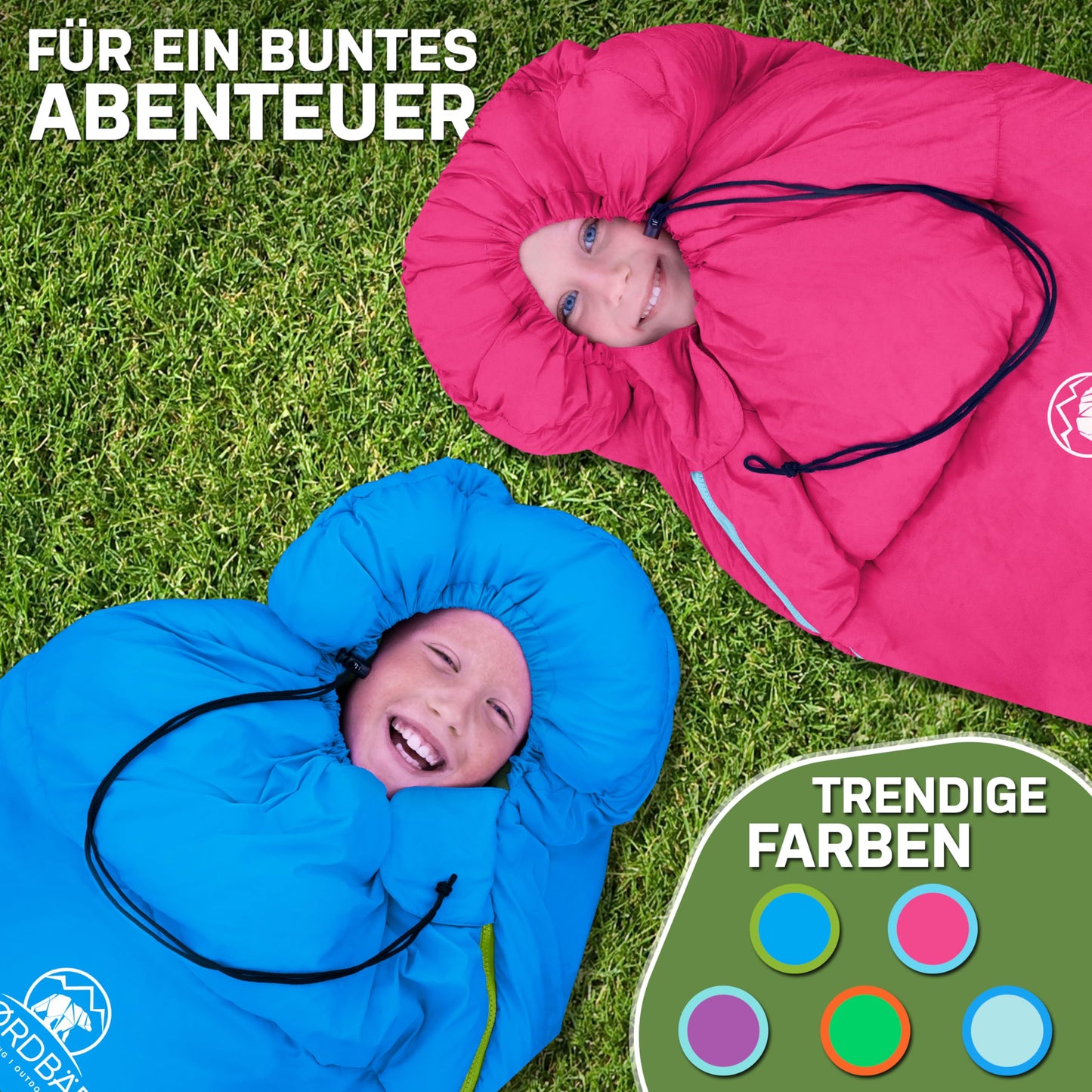 NORDBÄR® Kids Sleeping Bag for boys & girls up to 145cm height | 100% cotton lining | Mummy style bag, light & warm | Children's outdoor sleeping bag [1200g]