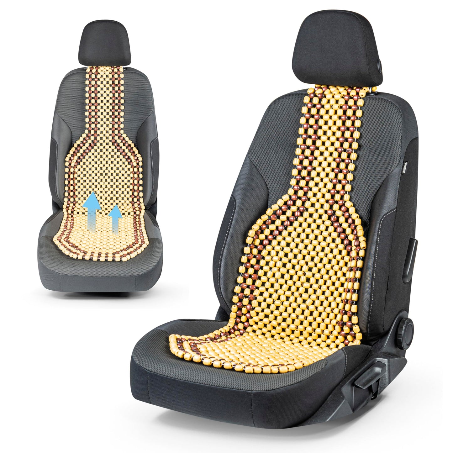Walser CarComfort wooden bead seat cushion, seat cover with wooden balls, massage car seat cushion made of wood, universal natural seat mat 13550