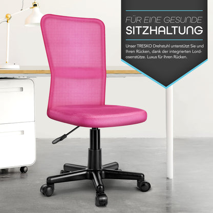 TRESKO office chair desk chair swivel chair, available in 7 color variations, with plastic castors, infinitely height-adjustable, padded seat, lift SGS tested (Pink)