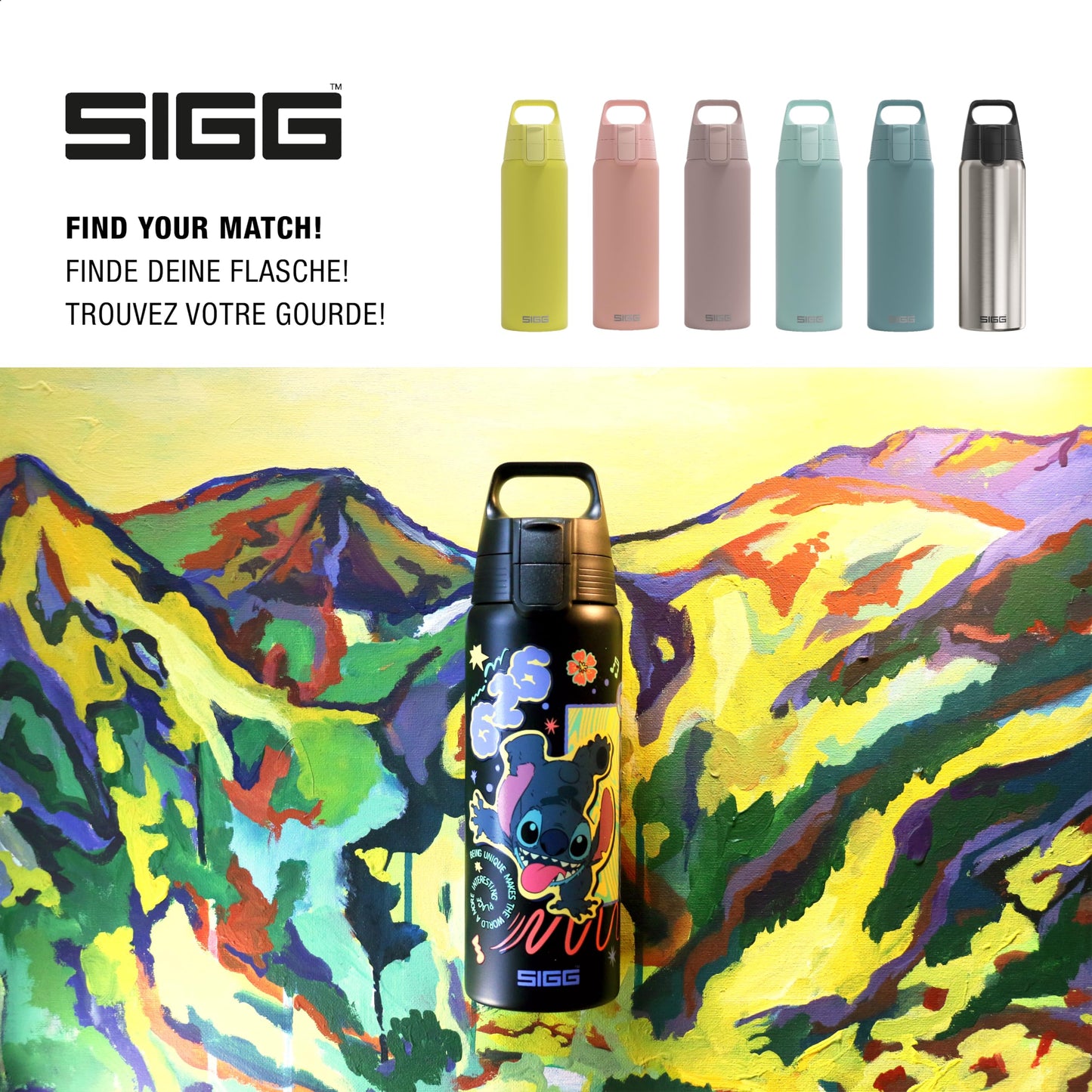 SIGG - Stainless Steel Water Bottle - Shield One Disney Lilo & Stitch - Suitable for Carbonated Drinks - Leak-proof - Lightweight - BPA-free - Sports & School - Black - 0.75L