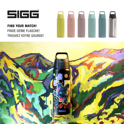 SIGG - Stainless Steel Water Bottle - Shield One Disney Lilo & Stitch - Suitable for Carbonated Drinks - Leak-proof - Lightweight - BPA-free - Sports & School - Black - 0.75L