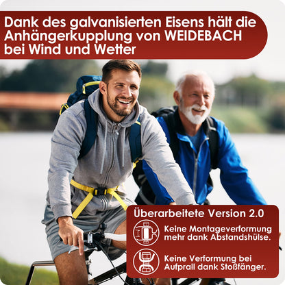 WEIDEBACH® stable bicycle trailer hitch made of galvanized iron, Ø 2.35 to 3.05 cm. Trailer hitch for all common seat posts, easy to mount.
