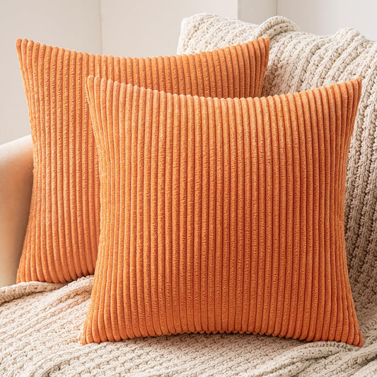 MIULEE 2-Pack Corduroy Pillow Covers Decorative Cushion Case Sofa Throw Pillow Couch Pillow Decorative Throw Pillow Cover with Hidden Zipper 45x45 cm Orange