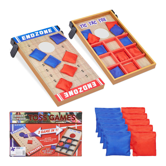 Relaxdays 10022795 Toss Game 2 in 1, Cornhole & Tic Tac Toe, 10 Bean Bags, Skill Game, incl. 1x game board, Indoor & Outdoor, multicolored, 4 x 29.5 x 51 cm