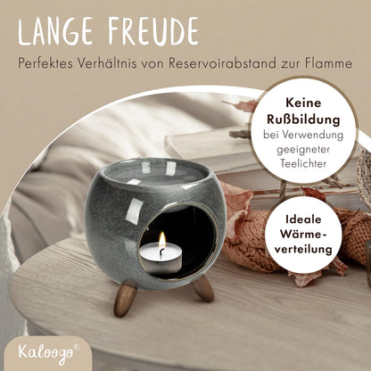 Kaloogo Sabai Scent Ceramic Oil Diffuser - Elegant scent light - Sturdy design - Perfect heat distribution - High-quality tealight oil diffuser - for scented wax and essential oils (Ash Gray)