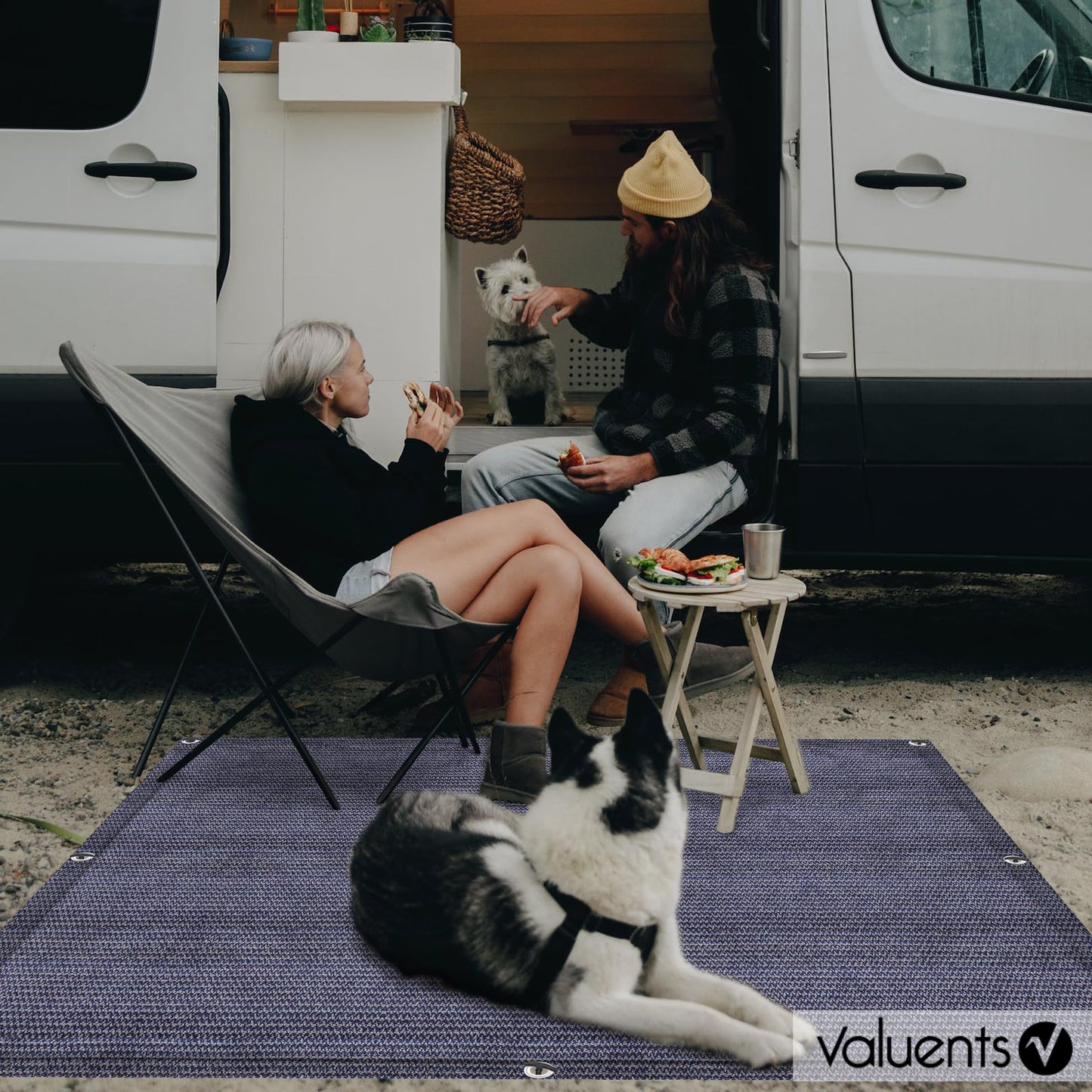 Valuents] Awning Carpet - blue/grey - 300x500cm - Camping Rug Outdoor - Tent Carpet Caravan/Camper including carrying bag + clothesline & 8X T-pegs