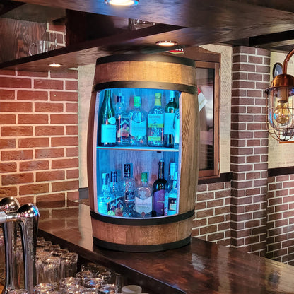 weeco wine barrel as wine rack - wine cabinet bar cabinet LED RGB lights, bar table made of wooden barrel, wine rack bottle holder decoration keg/ home bar chest of drawers wooden barrel for living room