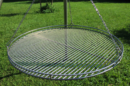 VEIKIN DESIGN Stainless Steel Grill Grate Ø 60 cm with railing, chain set, and swivel rope, Round Grill Grate for Swing Grill, Heavy-duty, Professional Grill Grate, Handmade in Germany
