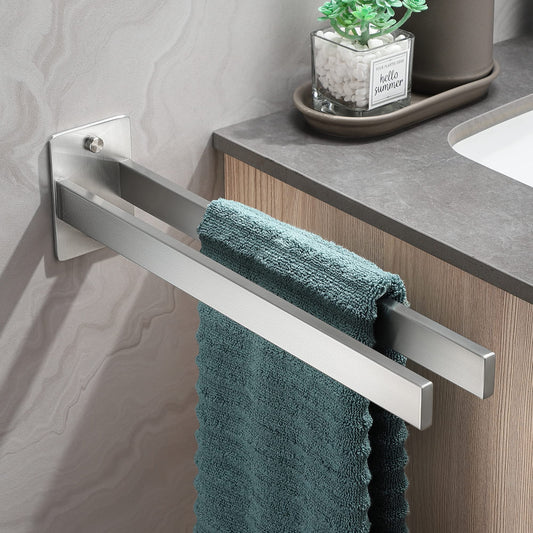 Dvocel Towel Rack Double Arm Towel Holder Wall Mounted for Bathroom and Kitchen 39CM 304 Stainless Steel Silver Towel Bar Drill Square Towel Rail