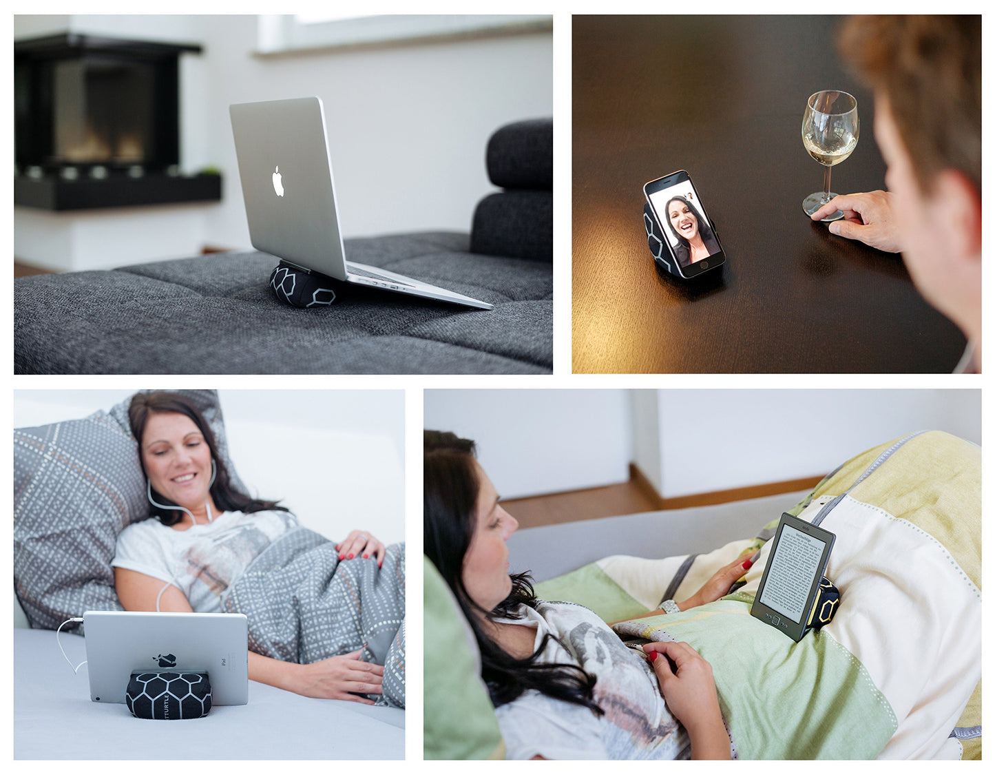 SmartTurtle® Mobile/Tablet Pillow Made in Austria, Silver iPhone iPad Holder, for bed, sofa, table, compatible with Apple iPad, Samsung Galaxy, and all smartphones