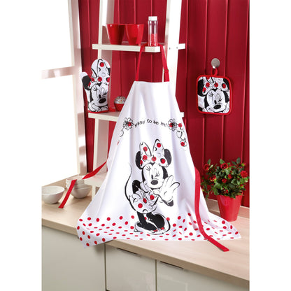 Gift idea for Walt Disney Minnie Mouse fans: apron set with Minnie Mouse mini apron. 65% polyester/35% cotton.