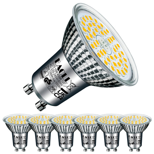 EACLL GU10 LED 4000K 10 Watt replaces 140W halogen bulbs, 6-pack. Neutral white 1050 lumens bulbs, AC 230V flicker-free spotlight, 120-degree beam angle. Non-dimmable reflector lamps.