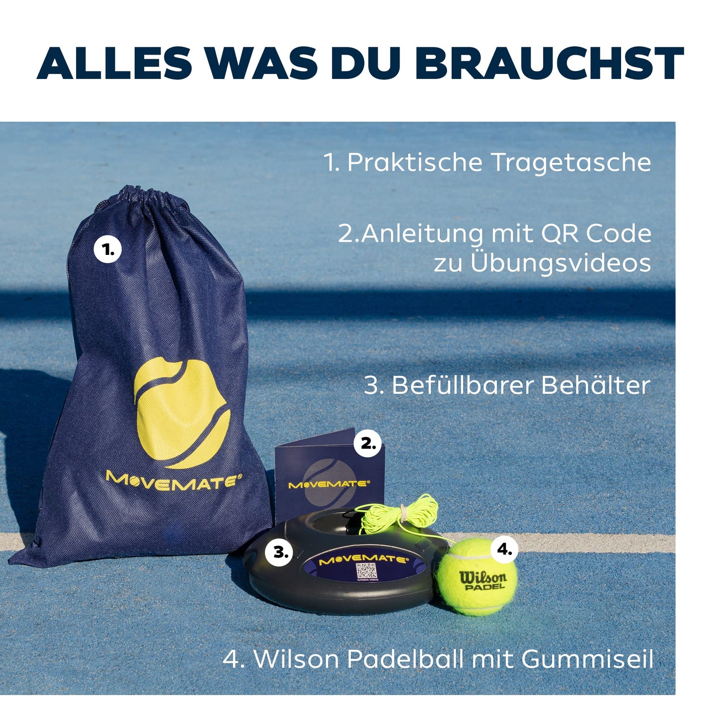 MOVEMATE Padel Trainer Set with Wilson® Padel ball | innovative ball game for outdoor, garden, park for kids & adults | includes carrying bag & instructional videos