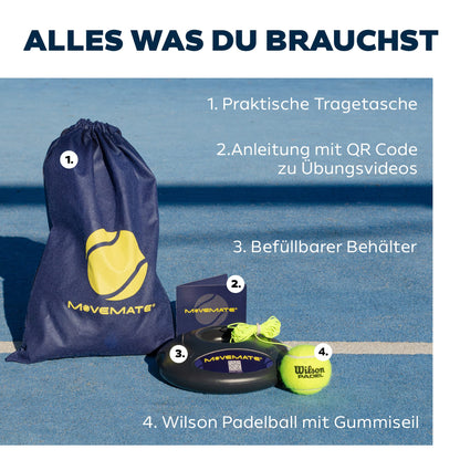 MOVEMATE Padel Trainer Set with Wilson® Padel ball | innovative ball game for outdoor, garden, park for kids & adults | includes carrying bag & instructional videos