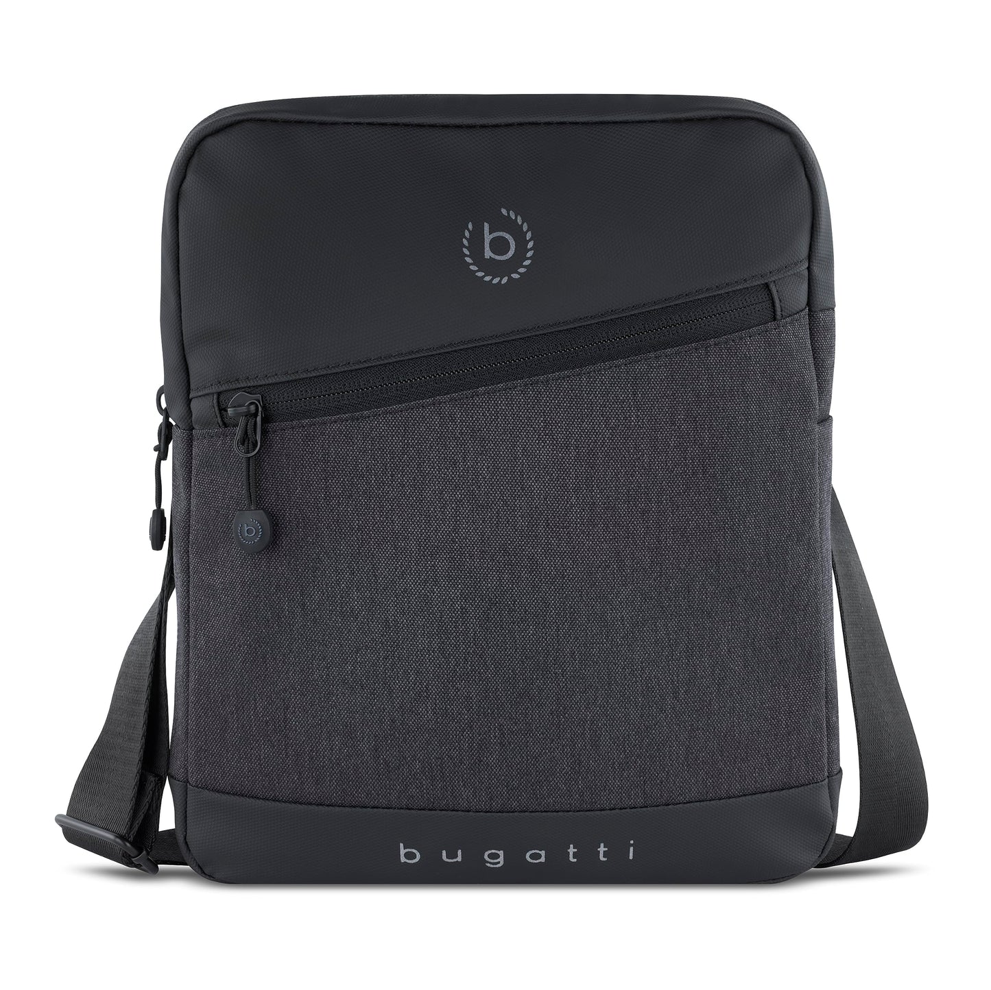 Bugatti's Universe men's shoulder bag with tablet compartment, small black shoulder bag.