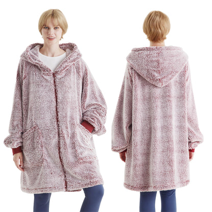 BEDSURE Hoodie Blanket with Sleeves - Sherpa Snuggle Blanket with Sleeves Snuggle Sweater Wearable Blanket Hoodie as Gifts for Women, Red