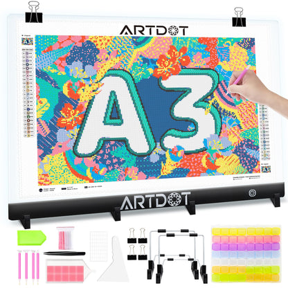 ARTDOT light table A3 as 5D diamond painting accessory, adjustable brightness diamond painting light pad with stand for adults.