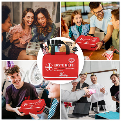 Lucky Good® First Aid Kit for Work | Partially filled | Funny gift to fill | Highlighter + Voodoo doll + Coffee break set | Colleagues, new job, farewell, office