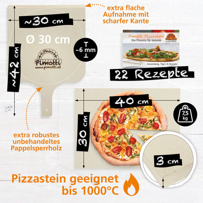 PIMOTTI Pizza stone 3cm thick pizza stone for oven bread stone made of real chamotte rectangular pizza stone brick pizza stone plate for ovens stone grill gas grill pizza stone
