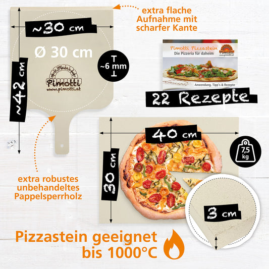 PIMOTTI Pizza stone 3cm thick pizza stone for oven bread stone made of real chamotte rectangular pizza stone brick pizza stone plate for ovens stone grill gas grill pizza stone