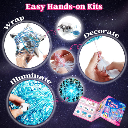 Clever Kits 3D string art set for kids, arts and crafts for kids ages 8-12, DIY lantern craft kit for boys and girls, with 30 colorful LED bulbs, birthday gifts