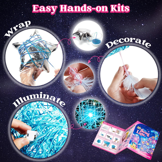 Clever Kits 3D string art set for kids, arts and crafts for kids ages 8-12, DIY lantern craft kit for boys and girls, with 30 colorful LED bulbs, birthday gifts
