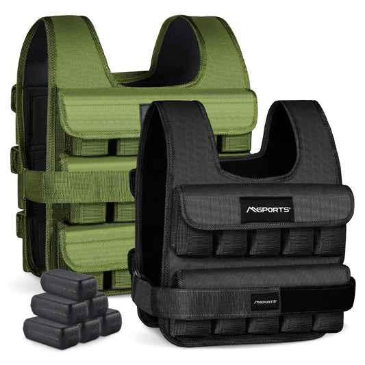 MSPORTS Weighted Vest Premium Adjustable from 5 kg - 30 kg Weighted Vest | Running Vest Women Men | Fitness Training Vest Strength Training (20 kg, Black)