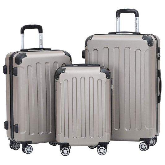 BEIBYE- Hardshell Suitcase Luggage Trolley Spinner Suitcase Travel Bag Combination Lock 4 Twin Wheels (Champagne, Luggage Set)