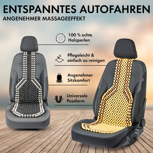 Walser CarComfort wooden bead seat cushion, seat cover with wooden balls, massage car seat cushion made of wood, universal natural seat mat 13550