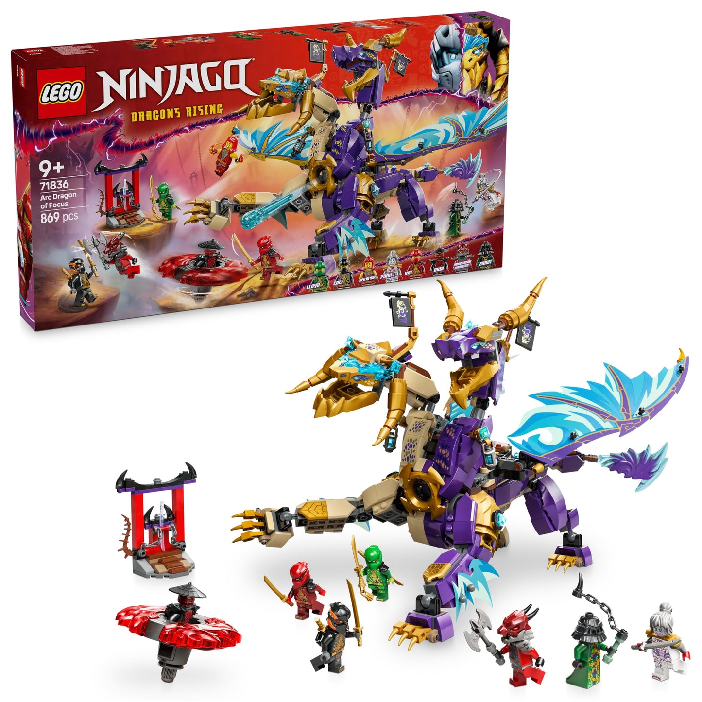 LEGO NINJAGO Lightning Dragon - Toy with 8 minifigures and a Spinjitzu spinner - Interactive ninja building toy for boys & girls ages 9+ - Gift idea for fans 71836