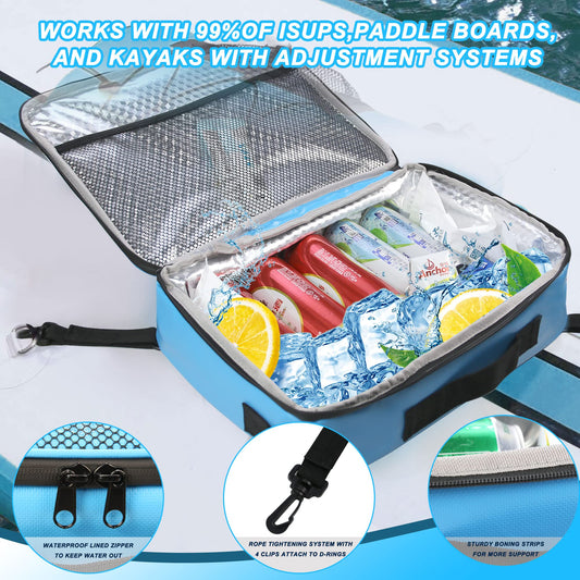 DCY BLUE SUP Cooler, waterproof deck bag, paddle board cooler with side handle, shoulder strap, top mesh pocket, deck accessory, excellent gift for water sports enthusiasts (blue)