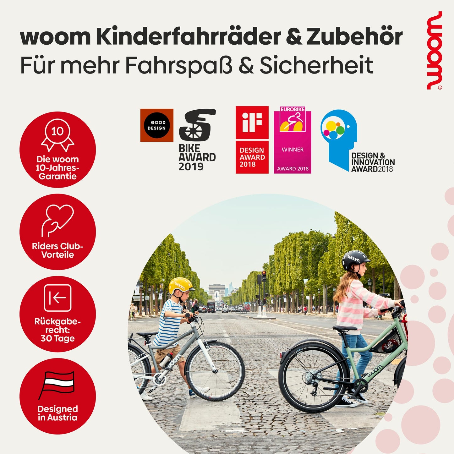 woom GLUG stainless steel bottle with bottle holder, 500ml capacity, spill-proof, designed for kids' bikes, in silver with logo.
