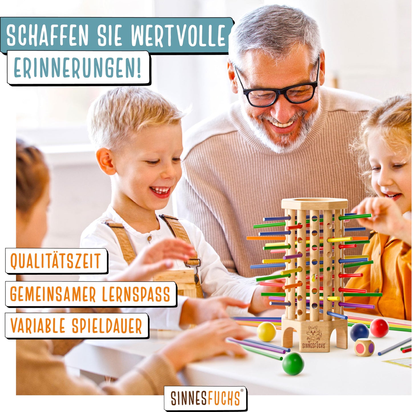 SENSESFOX® Color Learning Tower - FSC® 100% - Montessori toy from 3 years - wooden toy with educational value - learning games from 3 years - children's color stick wooden game - children's games from 4 years