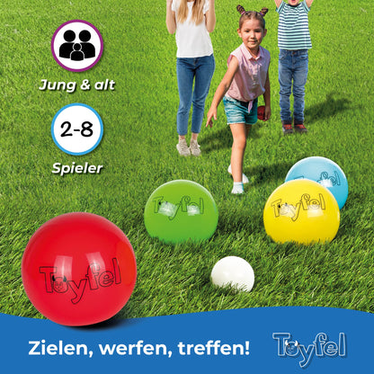 Devil Soft Boule Set for Kids - Indoor Bocce Game including 8 Boule Balls, 1 target ball, 1 carrying bag & measuring tape - Soft Bocce for parquet, tiles, carpet - Leo