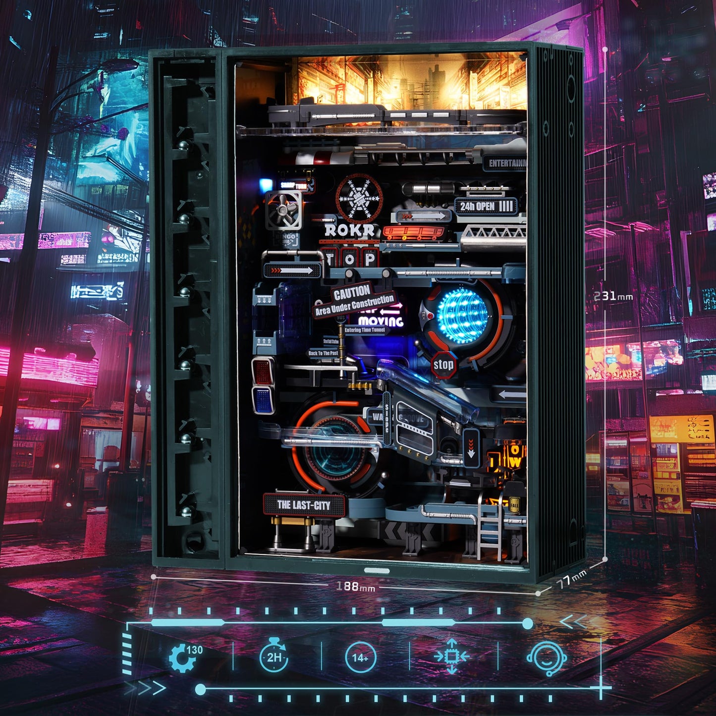ROKR Marble Run Last City 3D Puzzle Adult Model Gaming Decor Set Expandable Kits Cyberpunk Gift Idea for Men-Parallel World MR01S