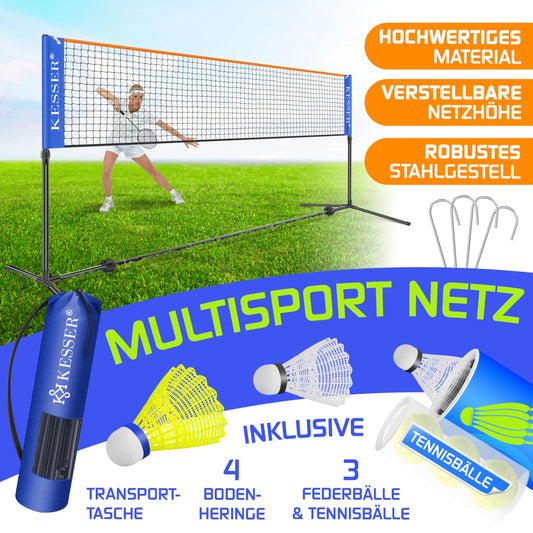 KESSER® Badminton Net Tennis Net | Badminton Net 3-Way Height Adjustable 107/120/155cm, sturdy frame, set with net, 3X shuttlecocks & 3X tennis balls, mounting accessories, carrying bag, indoor & outdoor