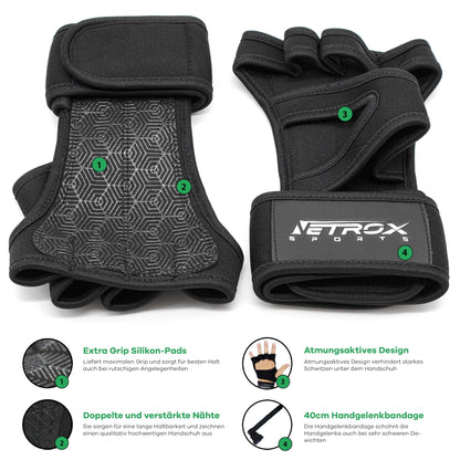 NetroxSports - Training gloves with wrist support for strength training - Fitness gloves for gym with wrist protection for men & women - Sports gloves for fitness training.