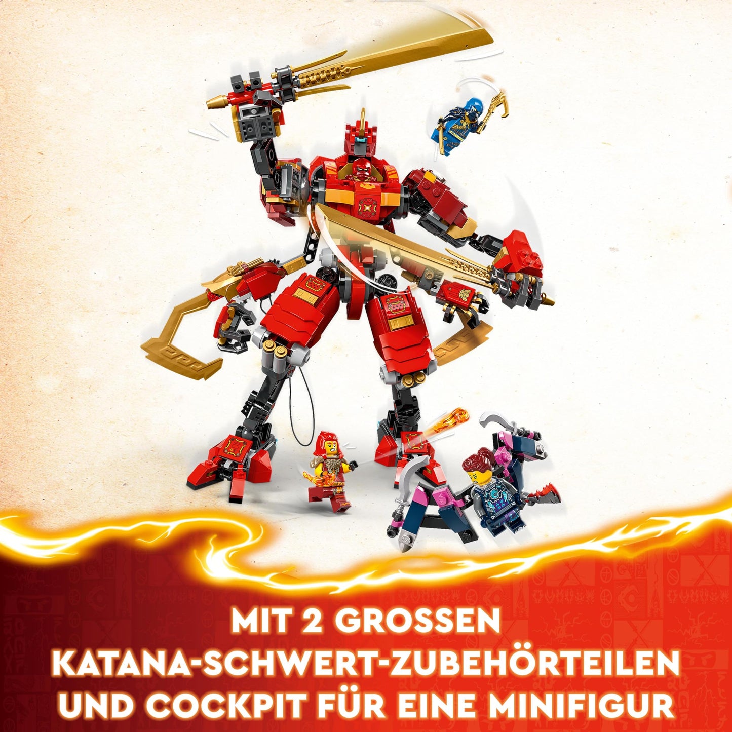 LEGO NINJAGO Kai's Ninja Climbing Mech set, ninja toy with buildable action figure and 4 mini-figures, adventure set for kids, birthday gift for 9-year-old boys and girls 71812.