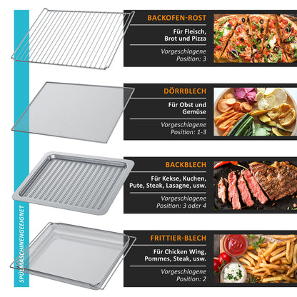 Arendo - Hot air fryer 25 liters stainless steel - Multifunction oven - mini oven - Aerofryer - 1800 watts - Including baking tray, dehydration tray, oven rack, fryer basket - BPA-free