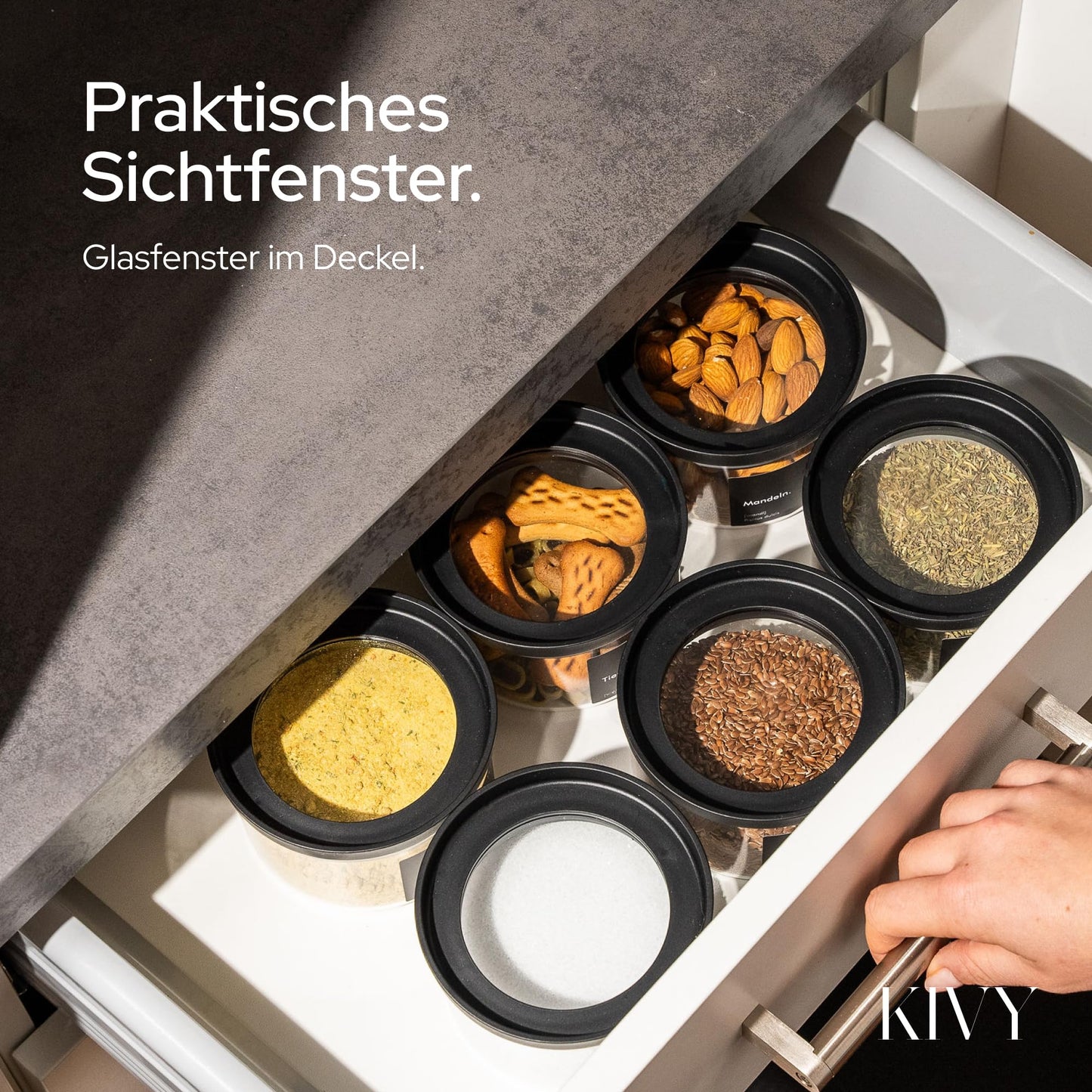 KIVY Large 3L Airtight Glass Jar with Transparent Glass Lid - For Flour, Cookies, Candy, Laundry Detergent - Storage Glass - Flour Storage Glass - Storage Box - Cookie Jar