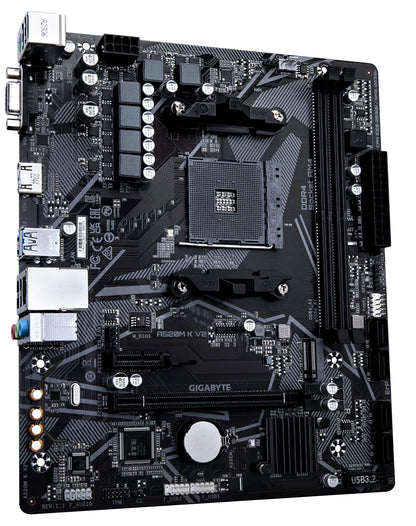 GIGABYTE A520M K V2 motherboard - Supports AMD Ryzen 5000 series AM4 CPUs, up to 5100MHz DDR4 (OC), PCIe Gen3 x4 M.2, GbE LAN, USB 3.2 Gen 1