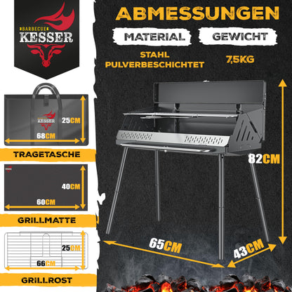 KESSER® Folding Grill portable Camping Grill with stand | Charcoal grill made of powder-coated steel including grill grate, grill mat & carrying bag | Foldable BBQ ideal for camping, picnics & fishing
