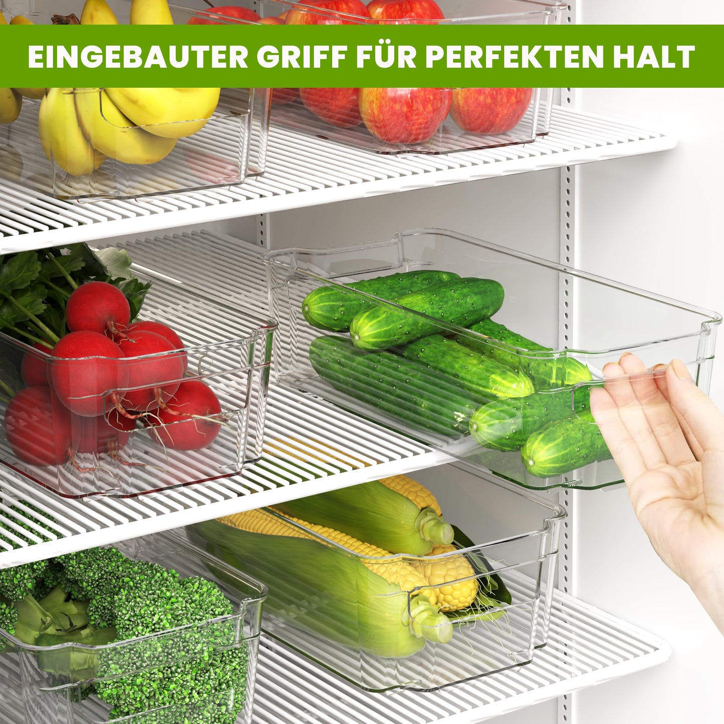 KICHLY high-quality refrigerator organizer set for drawers - set of 8 stackable storage containers for vegetable drawer, kitchen cabinet, shelves, cosmetics, office supplies, tools - BPA-free.