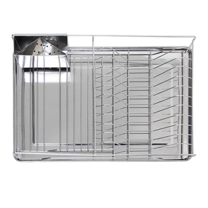 Relaxdays XL stainless steel dish rack LxWxH approx. 13 x 18.9 x 4.7 inches Draining rack for plates and cups Dish basket with cutlery holder and drip tray Shiny dish rack for your kitchen, silver