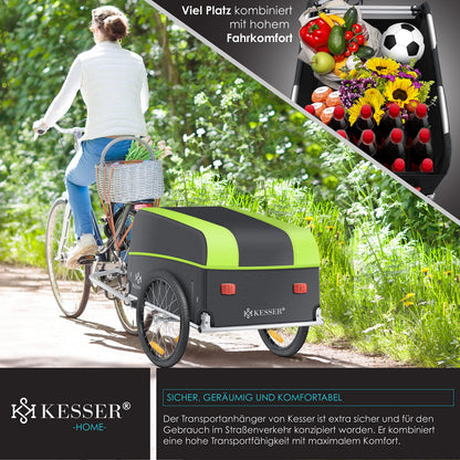 KESSER® bicycle trailer cargo trailer transport trailer high drawbar with coupler, incl. cover folding function high drawbar attaches to bicycle transport box with 120 liters max. 40 kg light green